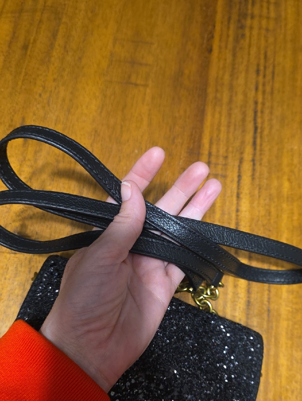 Fossil Black Glitter Flap Crossbody with Gold-Tone Hardware - Picture 11 of 16